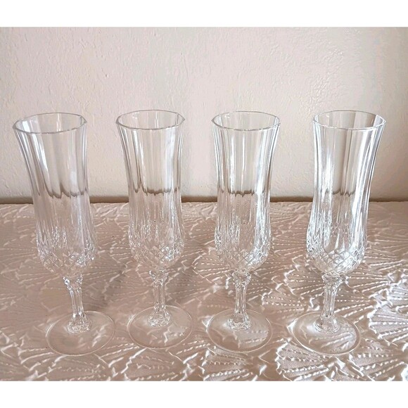 Vtg Set Of 4 Longchamp Cristal D'arques  Paris Crystal Champagne Flutes France - Picture 1 of 10